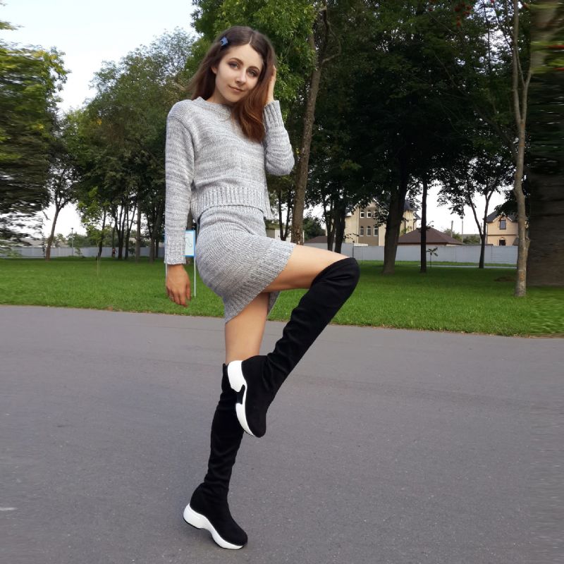 Yexy Damskie Buty Do Kolan Z Rozciągliwych Materiałów - Czarny