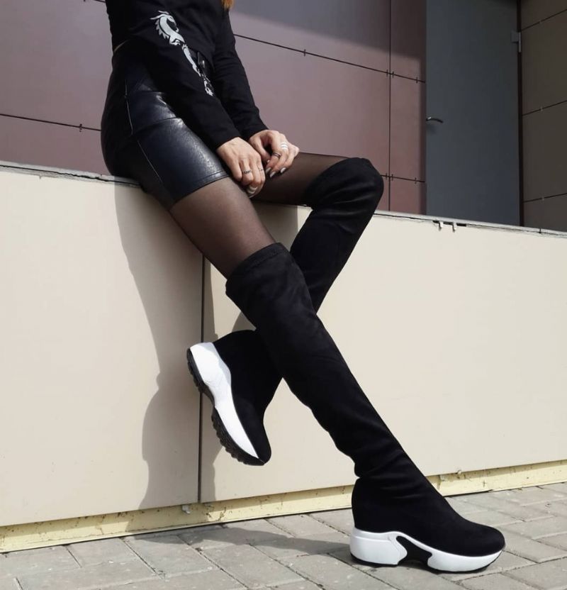 Yexy Damskie Buty Do Kolan Z Rozciągliwych Materiałów - Czarny