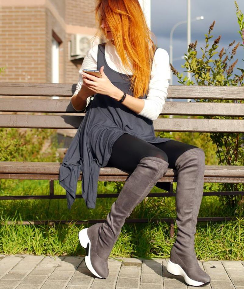 Yexy Damskie Buty Do Kolan Z Rozciągliwych Materiałów - Czarny