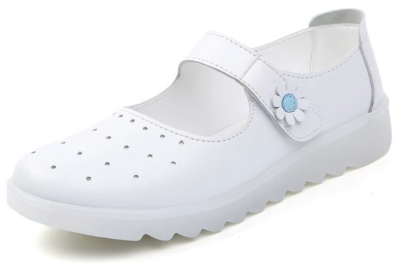 Zoe Damskie Białe Płaskie Buty Dla Pielęgniarki - Biały