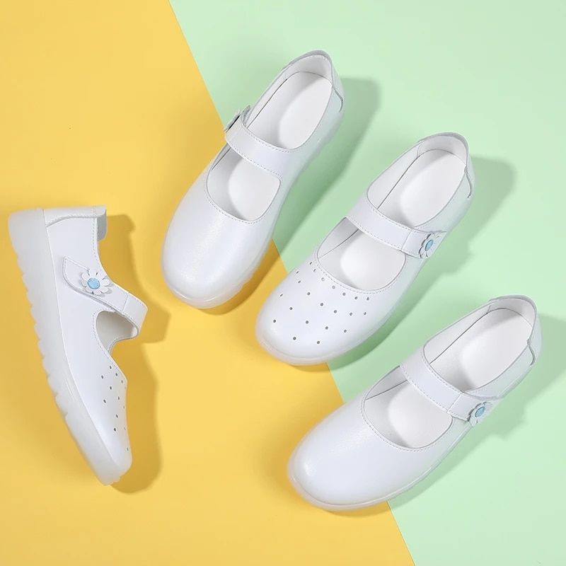 Zoe Damskie Białe Płaskie Buty Dla Pielęgniarki - Biały