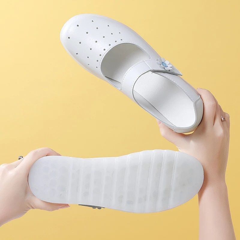 Zoe Damskie Białe Płaskie Buty Dla Pielęgniarki - Biały
