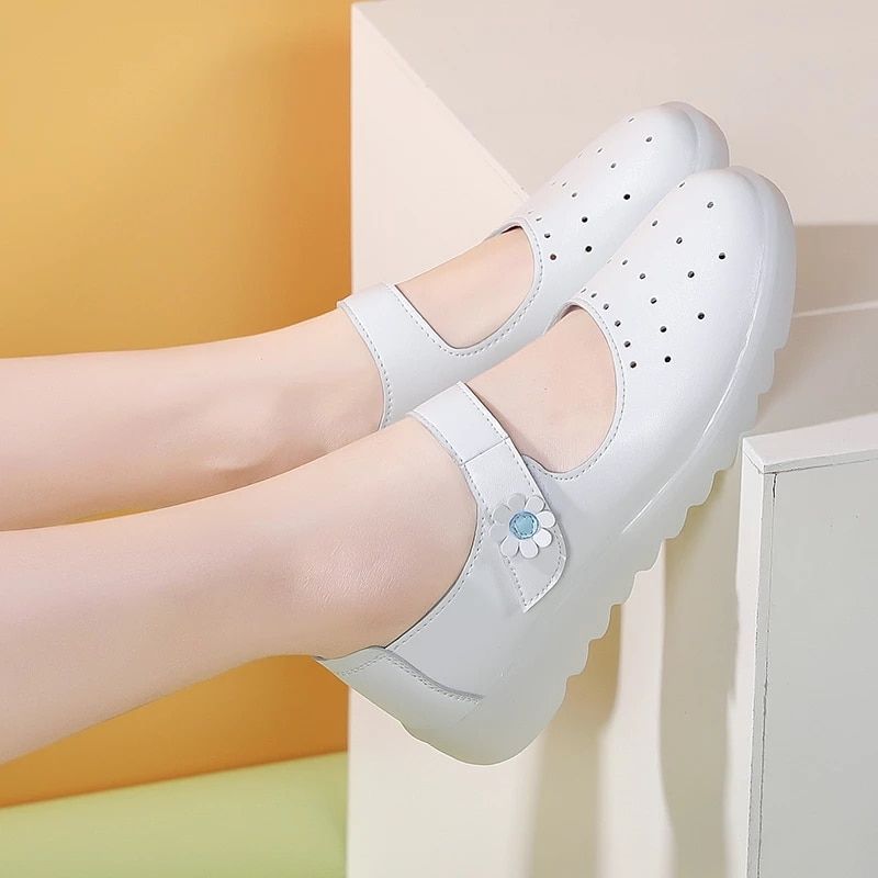 Zoe Damskie Białe Płaskie Buty Dla Pielęgniarki - Biały