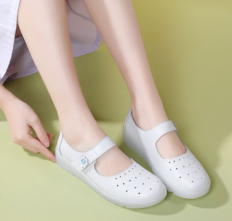 Zoe Damskie Białe Płaskie Buty Dla Pielęgniarki - Biały