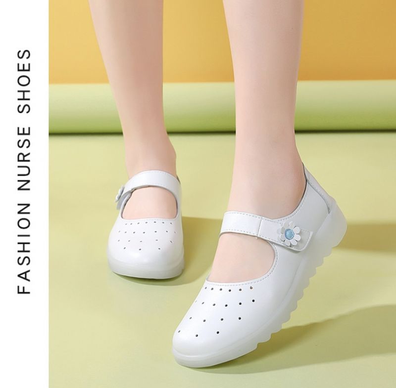 Zoe Damskie Białe Płaskie Buty Dla Pielęgniarki - Biały