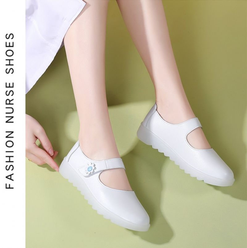 Zoe Damskie Białe Płaskie Buty Dla Pielęgniarki - Biały